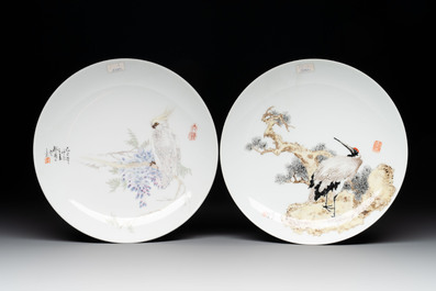 Five Chinese polychrome plates, signed Zou Furen 邹甫仁, dated 1989