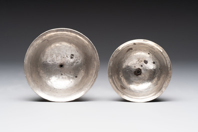 Two Tibetan silver butter lamps, 19th C.