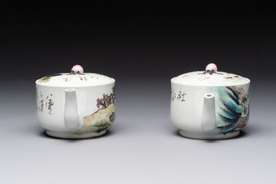 Four Chinese famille rose teapots, Luo Yong Sheng Hao 罗永盛号 mark, 20th C.