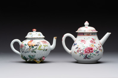 Two Chinese famille rose teapots, an Imari-style teapot and a Dutch-decorated teapot, Yongzheng/Qianlong