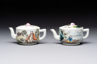 Four Chinese famille rose teapots, Luo Yong Sheng Hao 罗永盛号 mark, 20th C.