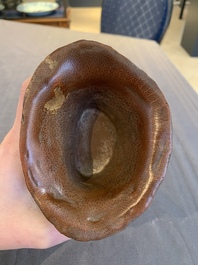 A Chinese carved bamboo brush pot and libation cup, Qing