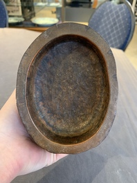 A Chinese carved bamboo brush pot and libation cup, Qing