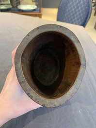 A Chinese carved bamboo brush pot and libation cup, Qing