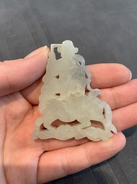 Two Chinese white and celadon jade 'crane' and 'deity' plaques, Qing