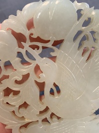 Two Chinese white and celadon jade 'crane' and 'deity' plaques, Qing
