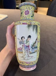 Two Chinese famille rose vases and a qianjiang cai tray, Qianlong mark, 18th C. and later