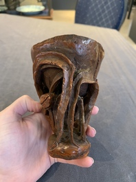 A Chinese carved bamboo brush pot and libation cup, Qing