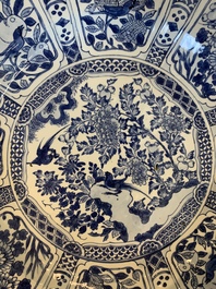 A large Chinese blue and white 'kraak' dish with birds among flowering branches, Wanli