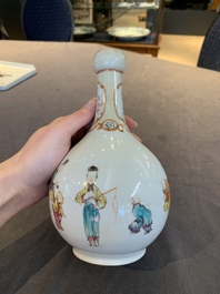 Two Chinese famille rose vases and a qianjiang cai tray, Qianlong mark, 18th C. and later