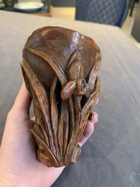 A Chinese carved bamboo brush pot and libation cup, Qing