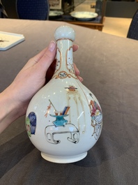 Two Chinese famille rose vases and a qianjiang cai tray, Qianlong mark, 18th C. and later