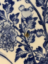 A large Chinese blue and white 'kraak' dish with birds among flowering branches, Wanli