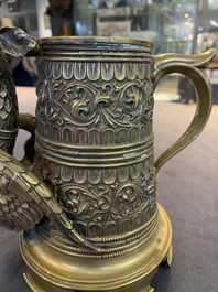 A brass griffin-form aquamanile, Germany, 19th C.