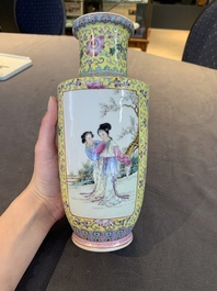 Two Chinese famille rose vases and a qianjiang cai tray, Qianlong mark, 18th C. and later