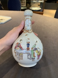 Two Chinese famille rose vases and a qianjiang cai tray, Qianlong mark, 18th C. and later