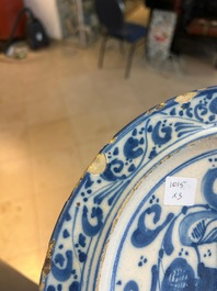 Three blue, white and iron-red Talavera pottery dishes, Spain, 17th C.