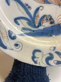 Three blue, white and iron-red Talavera pottery dishes, Spain, 17th C.