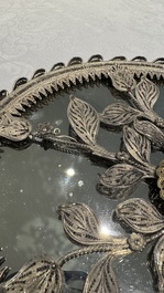 An Ottoman partly-gilt filigree silver mirror with floral design, Istanbul, Turkey, 18/19th C.