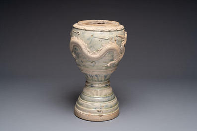 A large Annamese or Vietnamese blue and white inscribed altar vase, 16th C.