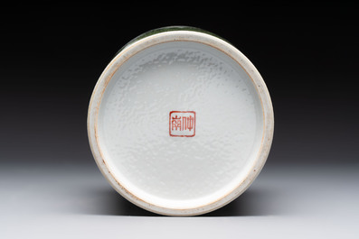 A Chinese qianjiang cai plaque and a brush pot, signed Deng Bizhao 鄧必昭 and Xu Zhongnan 徐仲南, dated 1941