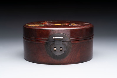 A Chinese hardstone and mother-of-pearl embellished huangli box, 19th C.