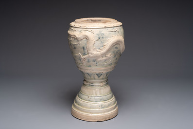 A large Annamese or Vietnamese blue and white inscribed altar vase, 16th C.