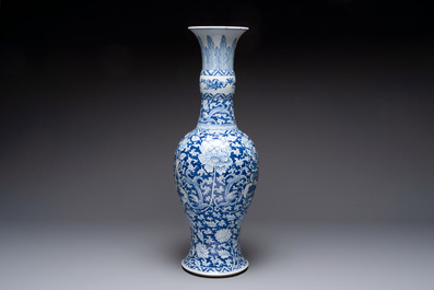 A large Chinese blue and white vase with dragons, peonies and antiquities, Johanneum mark, ex-collection of August the Strong, Kangxi