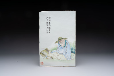 A Chinese qianjiang cai plaque and a brush pot, signed Deng Bizhao 鄧必昭 and Xu Zhongnan 徐仲南, dated 1941