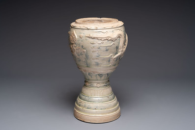 A large Annamese or Vietnamese blue and white inscribed altar vase, 16th C.