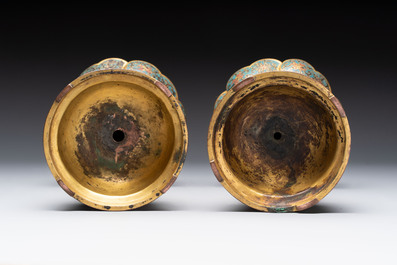 A pair of Chinese cloisonn&eacute; candle holders, 19th C.