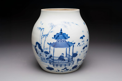 A Chinese blue and white 'lotus pond' jar for the Vietnamese market, Yongzheng mark, 18/19th C.