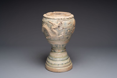 A large Annamese or Vietnamese blue and white inscribed altar vase, 16th C.