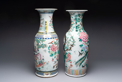 A Chinese famille rose vase with narrative design and a 'phoenixes' vase, 19th C.