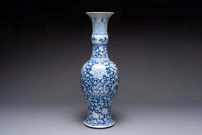 A large Chinese blue and white vase with dragons, peonies and antiquities, Johanneum mark, ex-collection of August the Strong, Kangxi