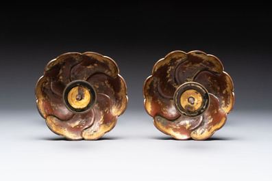A pair of Chinese cloisonn&eacute; candle holders, 19th C.