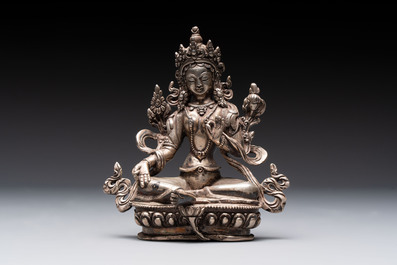 A Tibetan gilt-bronze Tara and a silver Tara, 19/20th C.