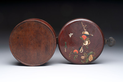 A Chinese hardstone and mother-of-pearl embellished huangli box, 19th C.