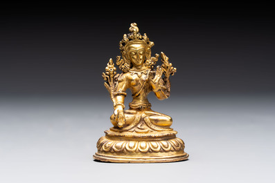 A Tibetan gilt-bronze Tara and a silver Tara, 19/20th C.
