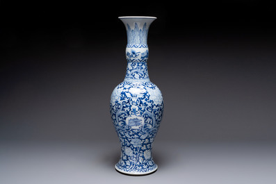 A large Chinese blue and white vase with dragons, peonies and antiquities, Johanneum mark, ex-collection of August the Strong, Kangxi