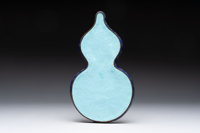 A fine Chinese Canton enamel double-gourd-shaped 'Da Ji 大吉' tray, Jiaqing