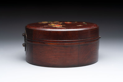 A Chinese hardstone and mother-of-pearl embellished huangli box, 19th C.