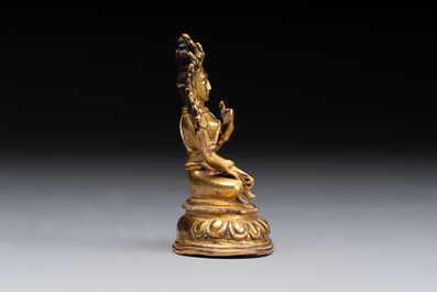 A Tibetan gilt-bronze Tara and a silver Tara, 19/20th C.
