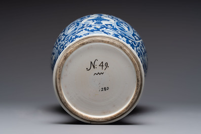 A large Chinese blue and white vase with dragons, peonies and antiquities, Johanneum mark, ex-collection of August the Strong, Kangxi