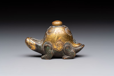 An extremely rare and fine Chinese gilt-bronze tortoise-form water dropper and cover, Song