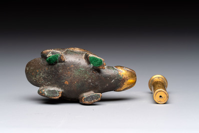 An extremely rare and fine Chinese gilt-bronze tortoise-form water dropper and cover, Song