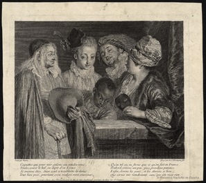 A pair of rare Chinese rose-grisaille cups and saucers after 'Actors of the Com&eacute;die-Fran&ccedil;aise' by Watteau, Yongzheng/Qianlong