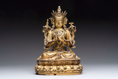 An extremely rare and fine Chinese gilt-bronze Buddha, inscribed 大明正統己未金川比丘昌靜捐資命工造, Zhengtong mark and of the period, dated 1439