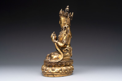 An extremely rare and fine Chinese gilt-bronze Buddha, inscribed 大明正統己未金川比丘昌靜捐資命工造, Zhengtong mark and of the period, dated 1439