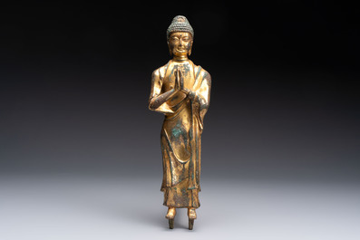 A fine Chinese gilt-bronze standing Buddha, Song or later